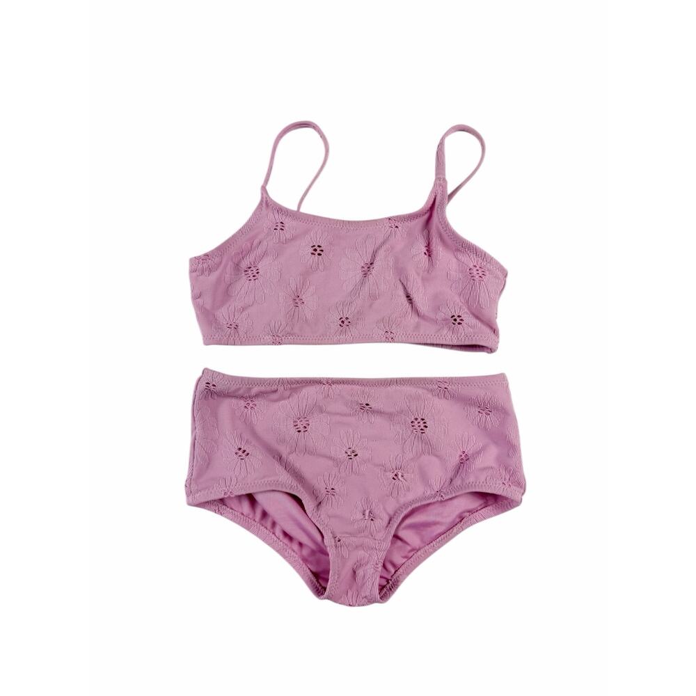Gap Kids Girls Size S 6-7 Pink Floral Textured Bikini Set Two Piece Swimsuit